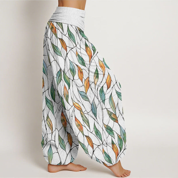Buddha Stones Casual Delicate Colorful Leaf Pattern Women's Elastic Waist Harem Pants - image 2