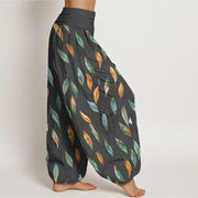 Buddha Stones Casual Delicate Colorful Leaf Pattern Women's Elastic Waist Harem Pants - image 9
