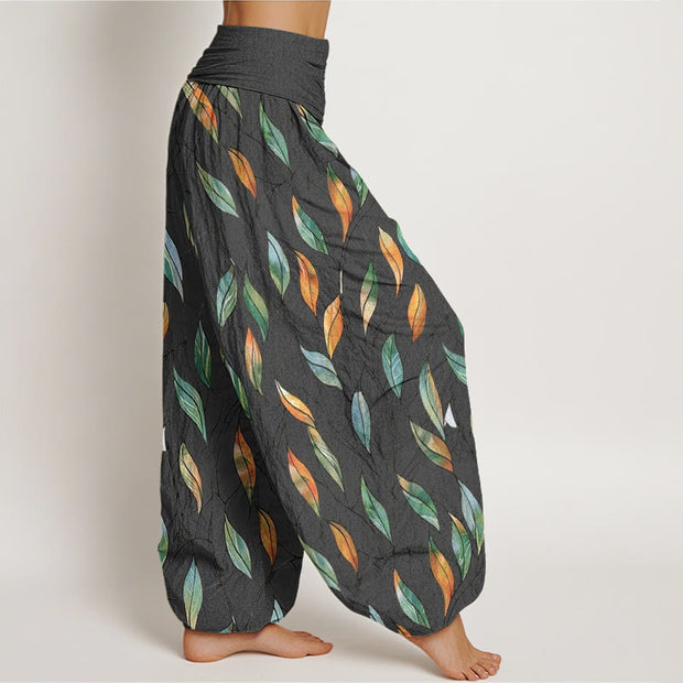 Buddha Stones Casual Delicate Colorful Leaf Pattern Women's Elastic Waist Harem Pants - image 9