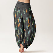 Buddha Stones Casual Delicate Colorful Leaf Pattern Women's Elastic Waist Harem Pants - image 10