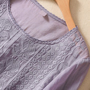 Buddha Stones Summer Retro Artistic Embroidery Crew Neck Women's Cotton Linen Half Sleeve T-Shirt