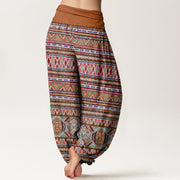 Buddha Stones Casual Tribal Style Geometric Pattern Women's Elastic Waist Harem Pants