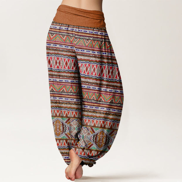Buddha Stones Casual Tribal Style Geometric Pattern Women's Elastic Waist Harem Pants