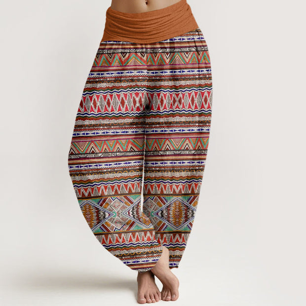Buddha Stones Casual Tribal Style Geometric Pattern Women's Elastic Waist Harem Pants