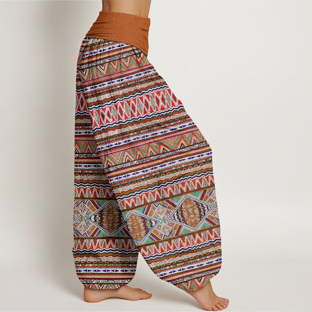Buddha Stones Casual Tribal Style Geometric Pattern Women's Elastic Waist Harem Pants