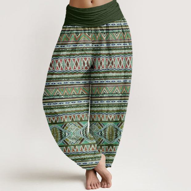 Buddha Stones Casual Tribal Style Geometric Pattern Women's Elastic Waist Harem Pants