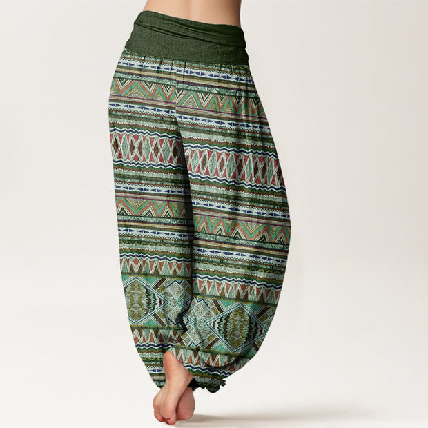 Buddha Stones Casual Tribal Style Geometric Pattern Women's Elastic Waist Harem Pants