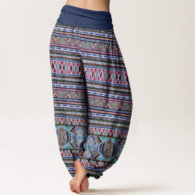 Buddha Stones Casual Tribal Style Geometric Pattern Women's Elastic Waist Harem Pants