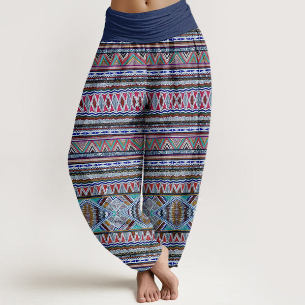 Buddha Stones Casual Tribal Style Geometric Pattern Women's Elastic Waist Harem Pants