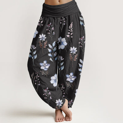 Buddha Stones Casual Delicate Floral Leaves Pattern Women's Elastic Waist Harem Pants - Black - US22，UK/AU26，EU54 (6XL) - image 1