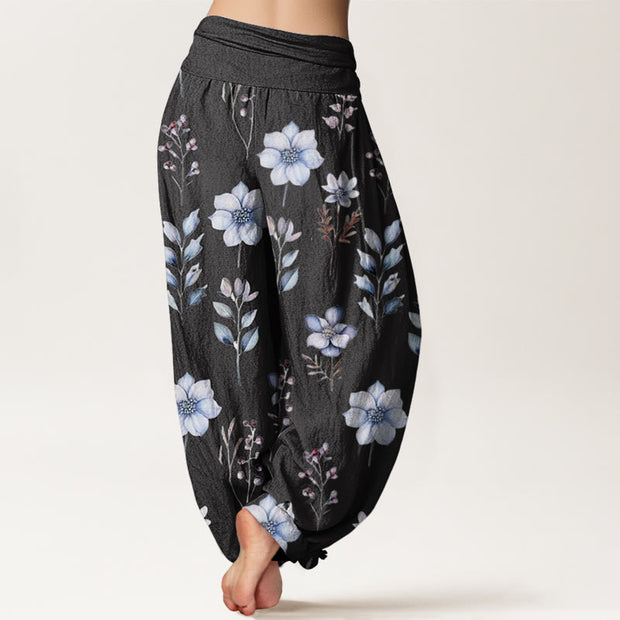 Buddha Stones Casual Delicate Floral Leaves Pattern Women's Elastic Waist Harem Pants