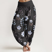 Buddha Stones Casual Delicate Floral Leaves Pattern Women's Elastic Waist Harem Pants