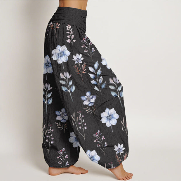 Buddha Stones Casual Delicate Floral Leaves Pattern Women's Elastic Waist Harem Pants