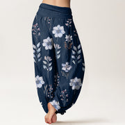 Buddha Stones Casual Delicate Floral Leaves Pattern Women's Elastic Waist Harem Pants