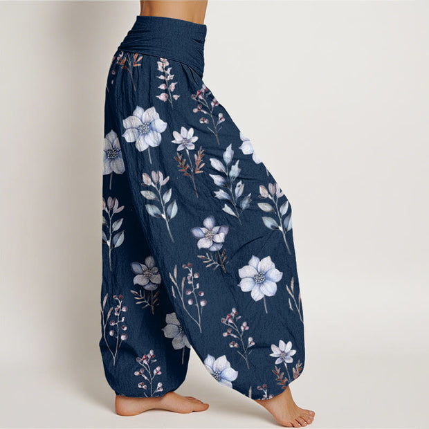 Buddha Stones Casual Delicate Floral Leaves Pattern Women's Elastic Waist Harem Pants