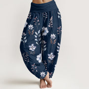 Buddha Stones Casual Delicate Floral Leaves Pattern Women's Elastic Waist Harem Pants