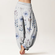 Buddha Stones Casual Delicate Floral Leaves Pattern Women's Elastic Waist Harem Pants