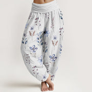 Buddha Stones Casual Delicate Floral Leaves Pattern Women's Elastic Waist Harem Pants