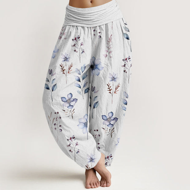 Buddha Stones Casual Delicate Floral Leaves Pattern Women's Elastic Waist Harem Pants