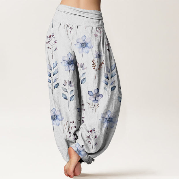 Buddha Stones Casual Delicate Floral Leaves Pattern Women's Elastic Waist Harem Pants
