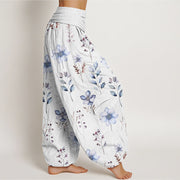 Buddha Stones Casual Delicate Floral Leaves Pattern Women's Elastic Waist Harem Pants