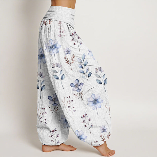 Buddha Stones Casual Delicate Floral Leaves Pattern Women's Elastic Waist Harem Pants