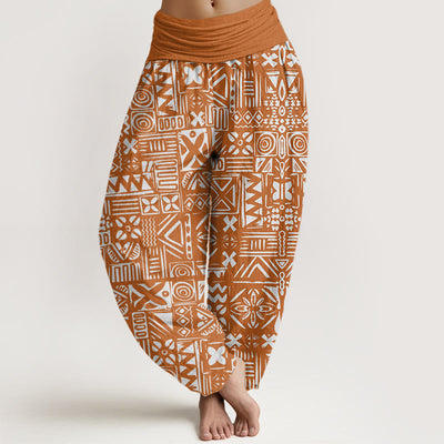 Buddha Stones Casual Tribal-inspired Geometric Pattern Women's Elastic Waist Harem Pants - Chocolate - US22，UK/AU26，EU54 (6XL) - image 1