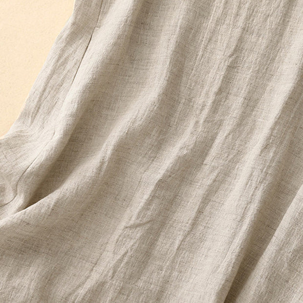 Buddha Stones Casual Daily Sleeveless Irregular Design Cotton Linen Midi Dress With Pockets