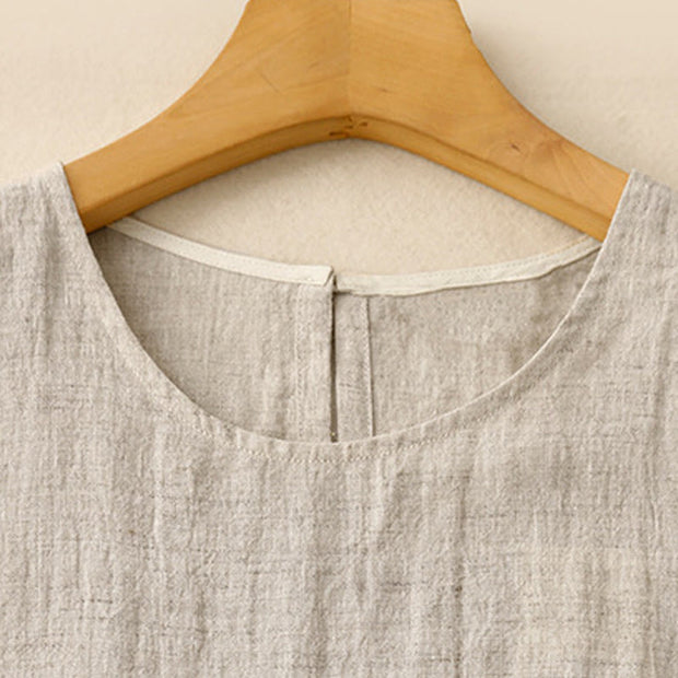 Buddha Stones Casual Daily Sleeveless Irregular Design Cotton Linen Midi Dress With Pockets