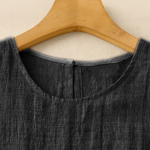Buddha Stones Casual Daily Sleeveless Irregular Design Cotton Linen Midi Dress With Pockets