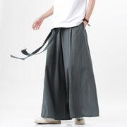 Buddha Stones Spring Casual Sports Drawstring Design Men's Cotton Linen Wide Leg Pants With Pockets