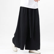 Buddha Stones Spring Casual Sports Drawstring Design Men's Cotton Linen Wide Leg Pants With Pockets