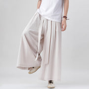 Buddha Stones Spring Casual Sports Drawstring Design Men's Cotton Linen Wide Leg Pants With Pockets