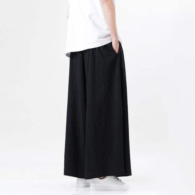 Buddha Stones Spring Casual Sports Drawstring Design Men's Cotton Linen Wide Leg Pants With Pockets