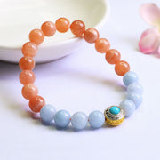 Buddha Stones Natural Peach Moonstone Aquamarine Soothing Bracelet