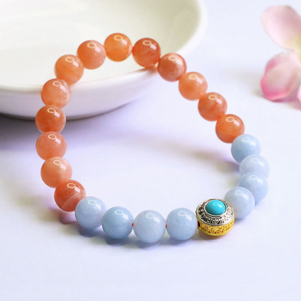 Buddha Stones Natural Peach Moonstone Aquamarine Soothing Bracelet