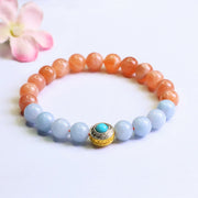 Buddha Stones Natural Peach Moonstone Aquamarine Soothing Bracelet