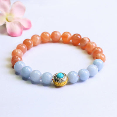 Buddha Stones Natural Peach Moonstone Aquamarine Soothing Bracelet