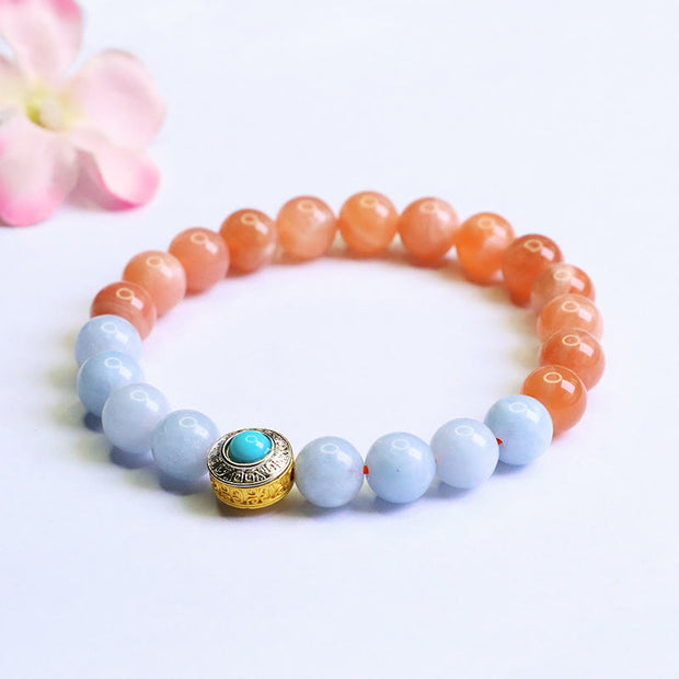 Buddha Stones Natural Peach Moonstone Aquamarine Soothing Bracelet
