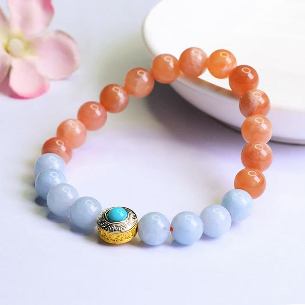 Buddha Stones Natural Peach Moonstone Aquamarine Soothing Bracelet