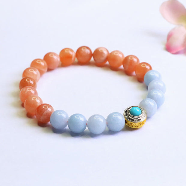 Buddha Stones Natural Peach Moonstone Aquamarine Soothing Bracelet