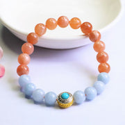 Buddha Stones Natural Peach Moonstone Aquamarine Soothing Bracelet