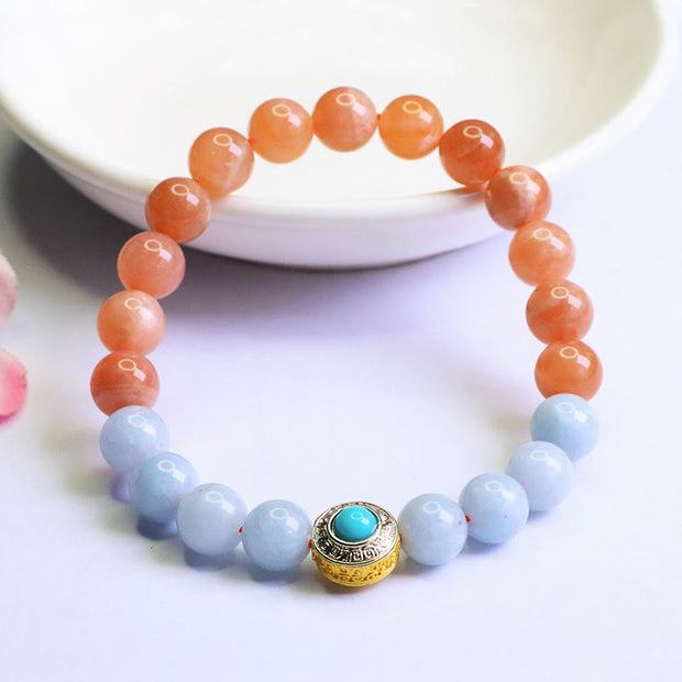 Buddha Stones Natural Peach Moonstone Aquamarine Soothing Bracelet