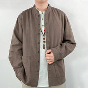 Buddha Stones Casual Solid Color Ramie Linen Cotton Men's Shirt With Pockets
