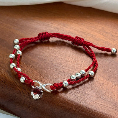 Buddha Stones 925 Sterling Silver Fox Peach Blossom Red String Connection Bracelet Anklet