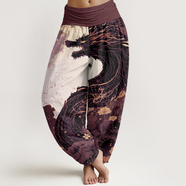 Buddha Stones Casual Dragon Ancient Tree Pattern Women's Elastic Waist Harem Pants - RosyBrown - US22，UK/AU26，EU54 (6XL) - image 5