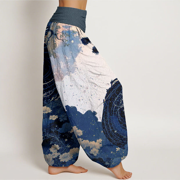 Buddha Stones Casual Dragon Ancient Tree Pattern Women's Elastic Waist Harem Pants