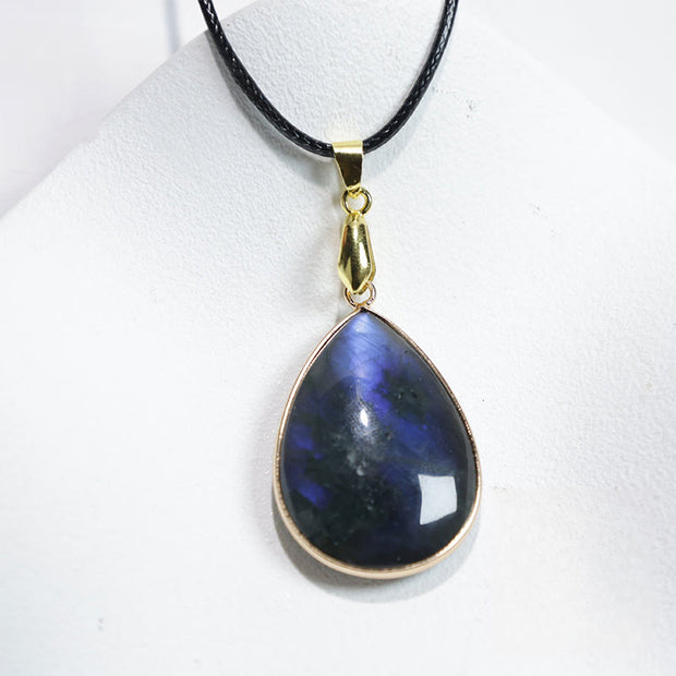 Buddha Stones Water Drop Pattern Labradorite Healing Necklace Pendant