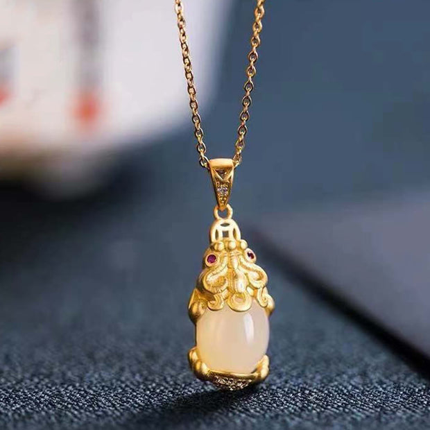 Buddha Stones White Jade PiXiu Wealth Luck Chain Necklace Pendant