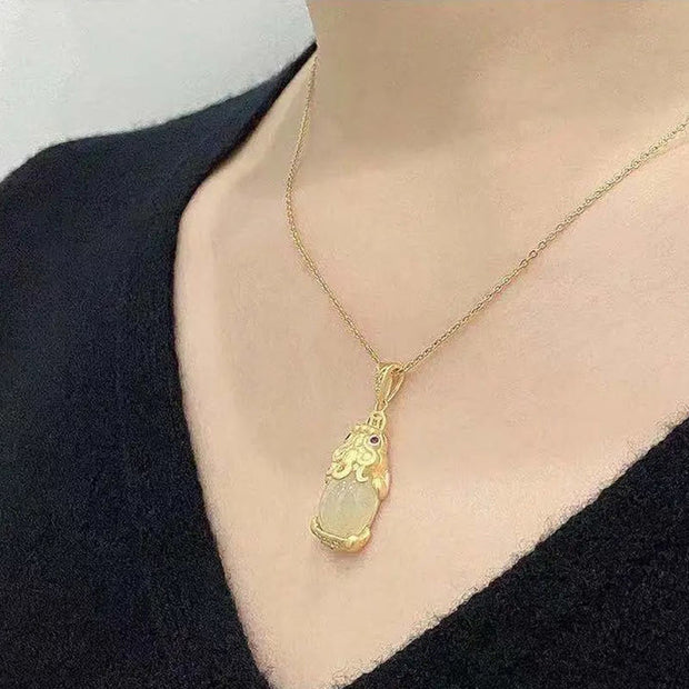 Buddha Stones White Jade PiXiu Wealth Luck Chain Necklace Pendant